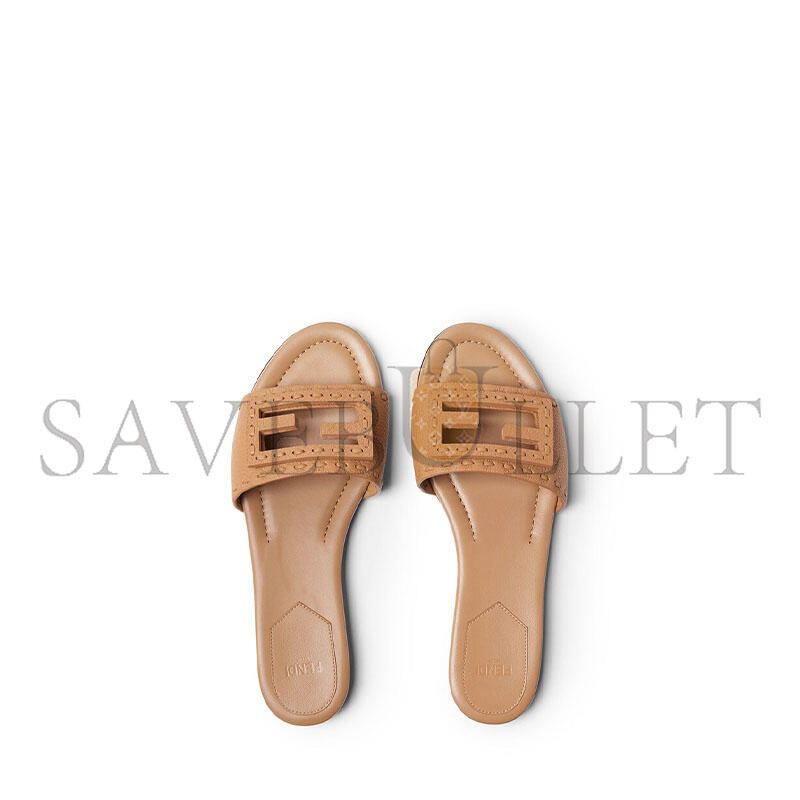 FENDI BAGUETTE LIGHT BROWN LEATHER SLIDES 8R8136AQY2F1WYD
